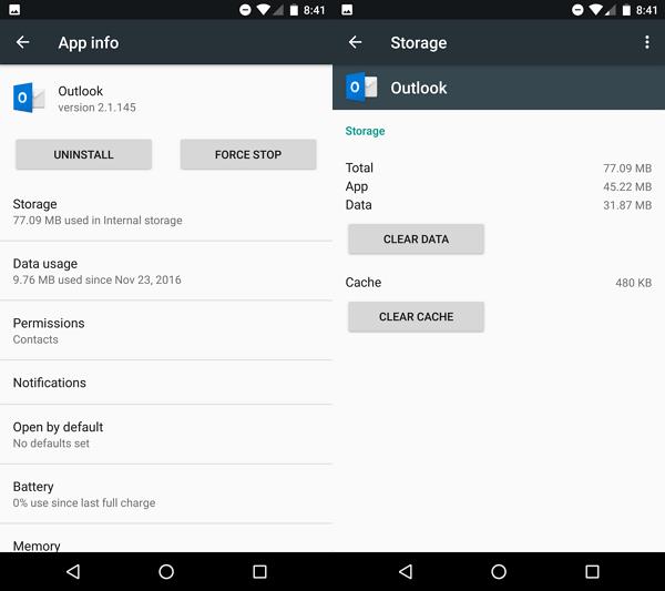 How to reset the Outlook app when not working on Android