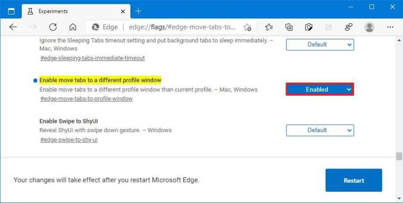 How to move tab to another profile on Microsoft Edge