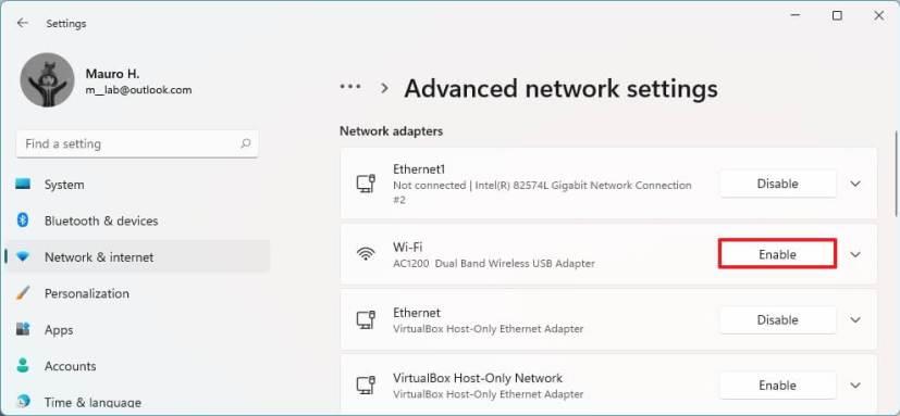 How to disable WiFi or Ethernet network adapter on Windows 11