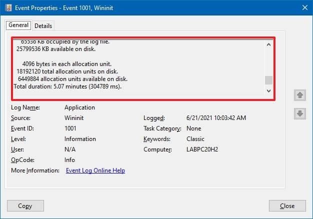 How to check chkdsk scan result after reboot on Windows 10