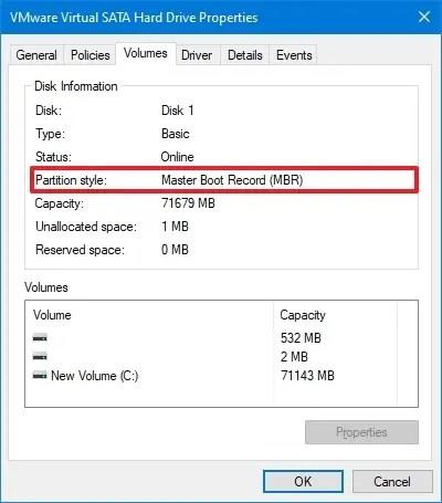 How to check if drive uses GPT or MBR partition style on Windows 10
