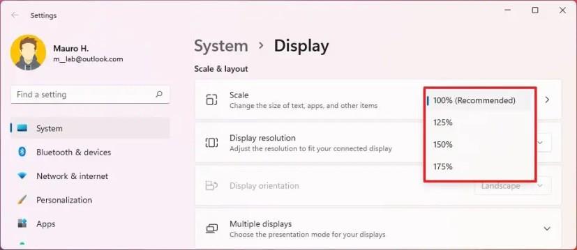 How to set custom scale size on Windows 11