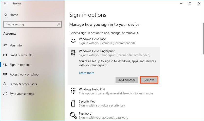 How to remove Windows Hello Fingerprint on Windows 10