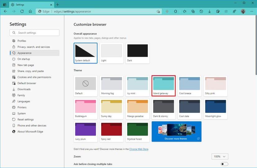 How to set different theme and color on Microsoft Edge
