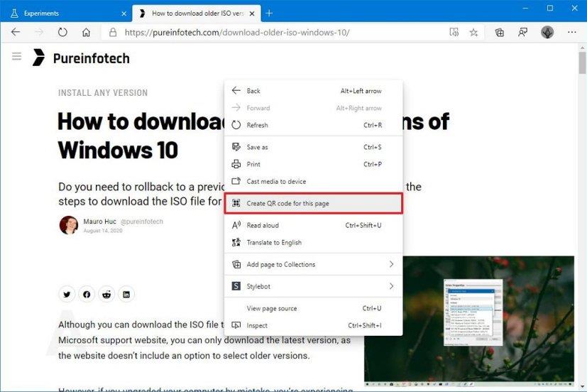 How to share pages using quick response code on Microsoft Edge