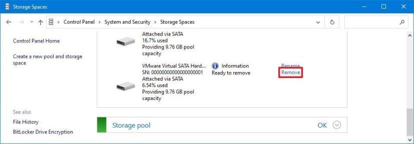 How to remove drive from pool in Storage Spaces on Windows 10