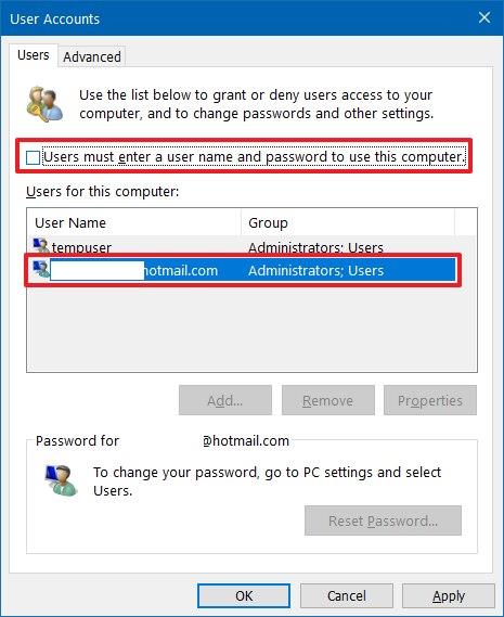 How to remove login password on Windows 10