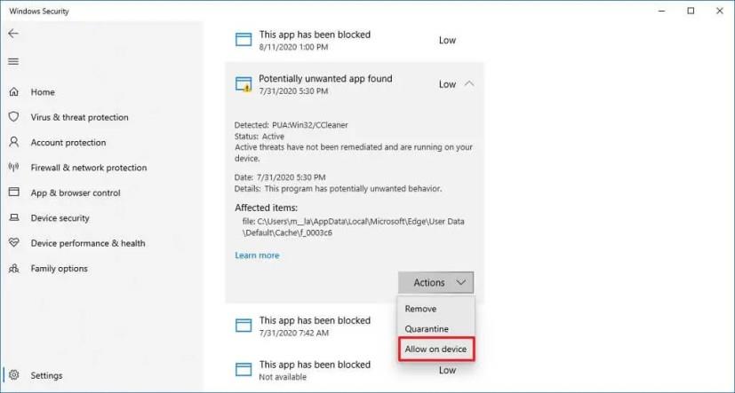 How to allow blocked file or app on Microsoft Defender Antivirus