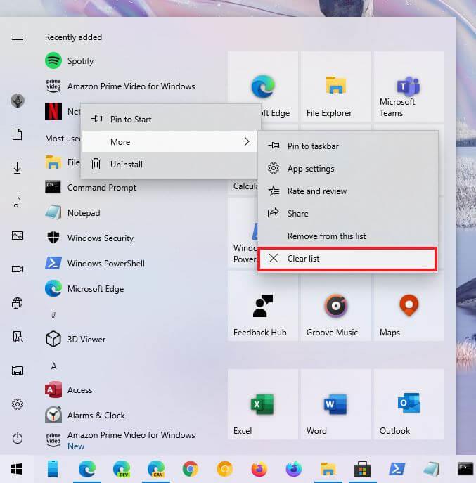 How to hide recently added apps list from Start menu on Windows 10