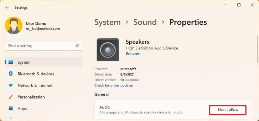 How to disable audio device on Windows 11
