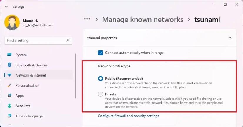 How to change network profile type on Windows 11