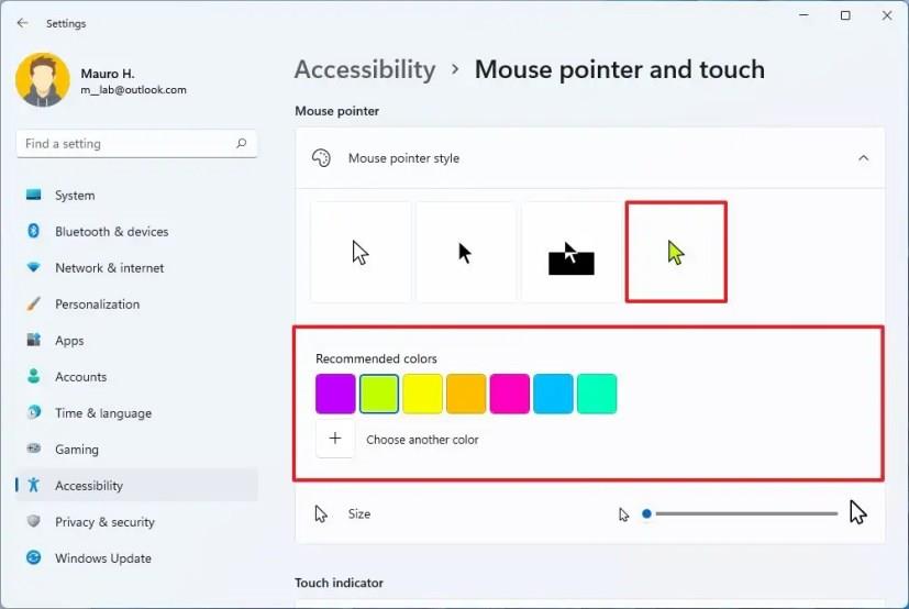 How to change mouse pointer color and size on Windows 11