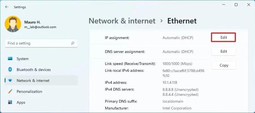 How to set a static IP address on Windows 11