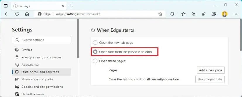 How to continue where you left off Chrome, Edge, Firefox