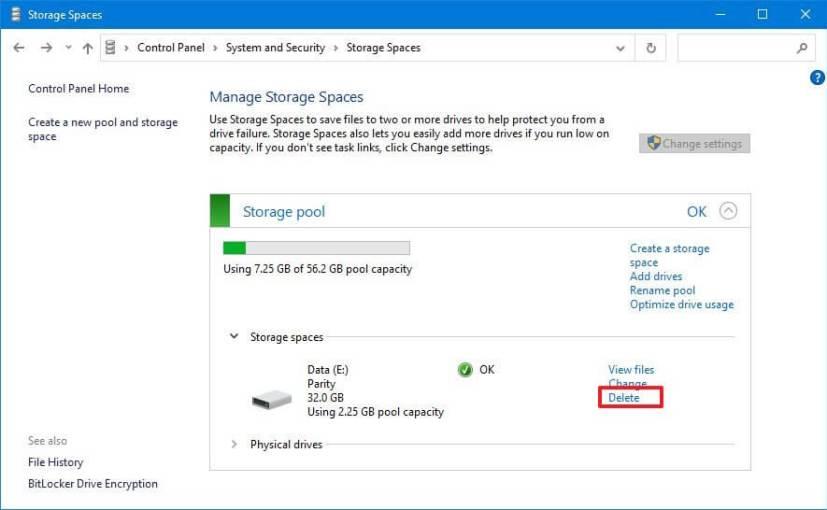 How to delete pool in Storage Spaces on Windows 10