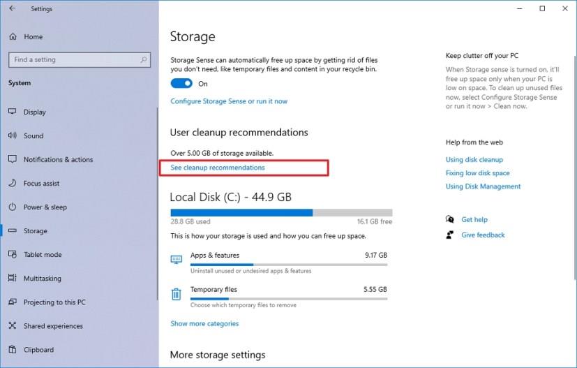 How to free up space using storage analyzer on Windows 10