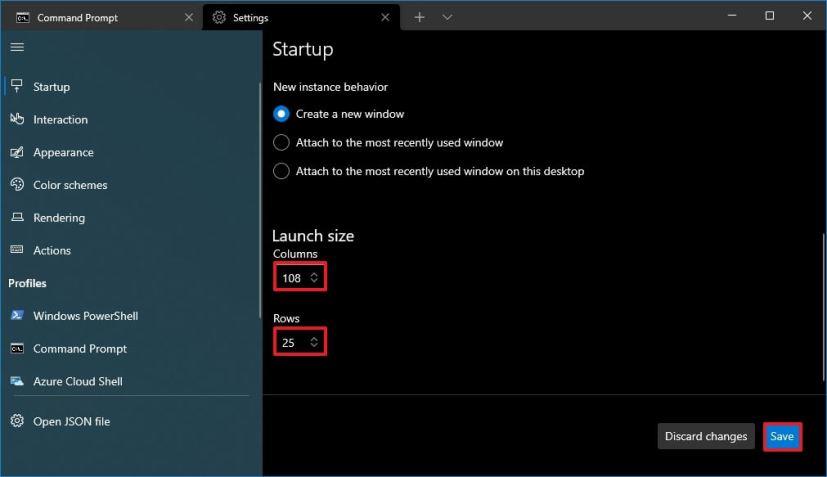 How to change default height and width of Windows Terminal