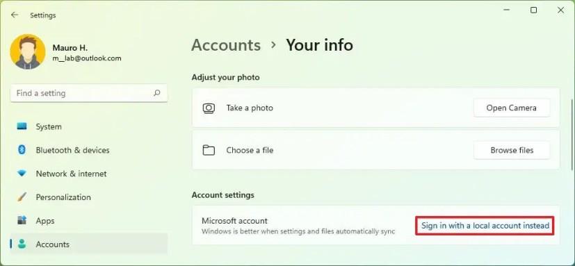 How to switch from Microsoft account to local account on Windows 11