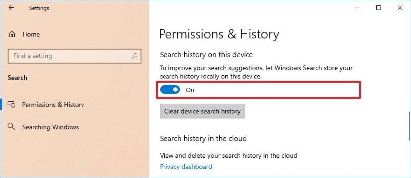 How to disable recent items in Search on Windows 10