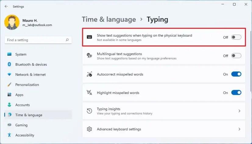 How to enable text suggestions on Windows 11