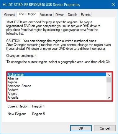 How to change DVD Blu-ray drive region on Windows 10