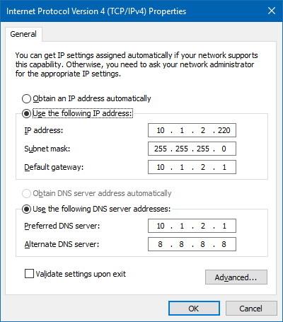 How to set a static IP address on Windows 10