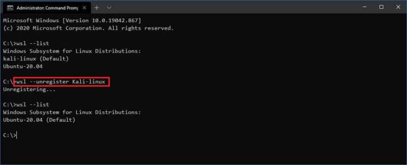 How to unregister WSL2 Linux distro on Windows 10