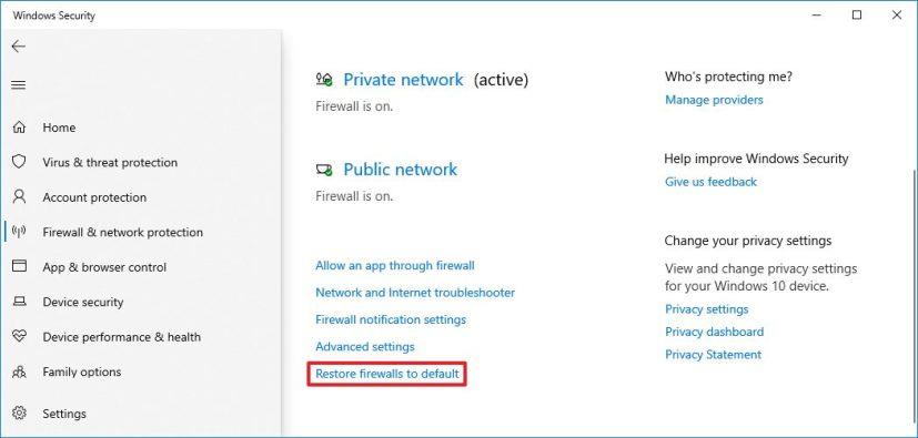 How to reset firewall settings on Windows 10