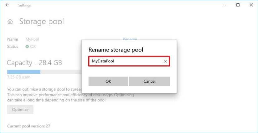 How to change pool name in Storage Spaces on Windows 10