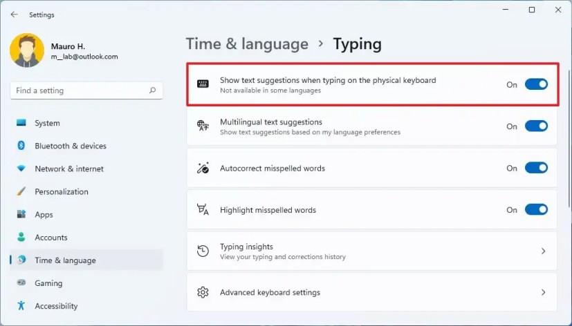 How to enable text suggestions on Windows 11