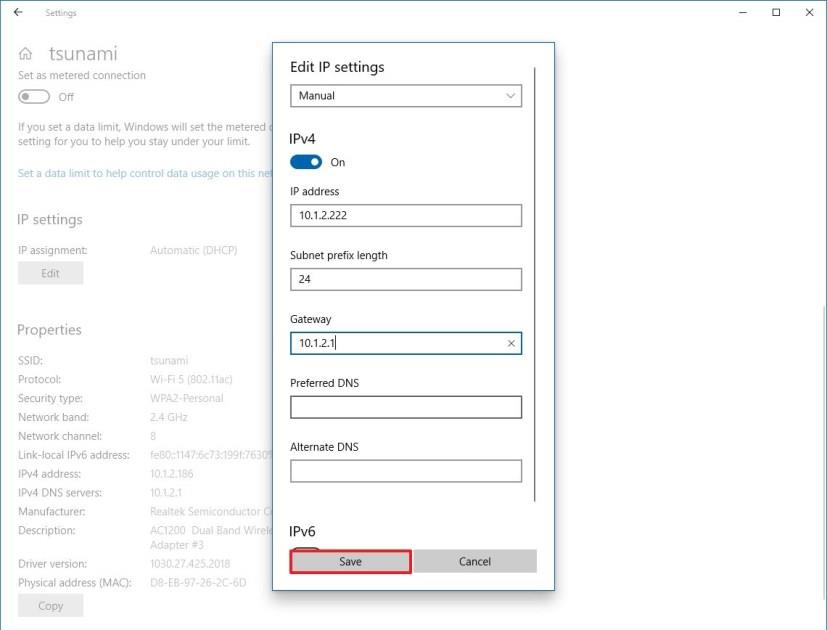 How to set a static IP address on Windows 10