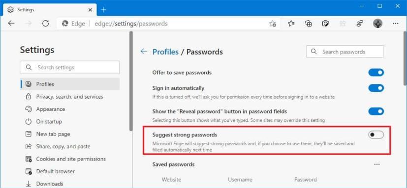 How to enable or disable password generator on Microsoft Edge