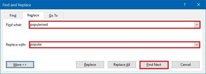 How to find and replace text in Word