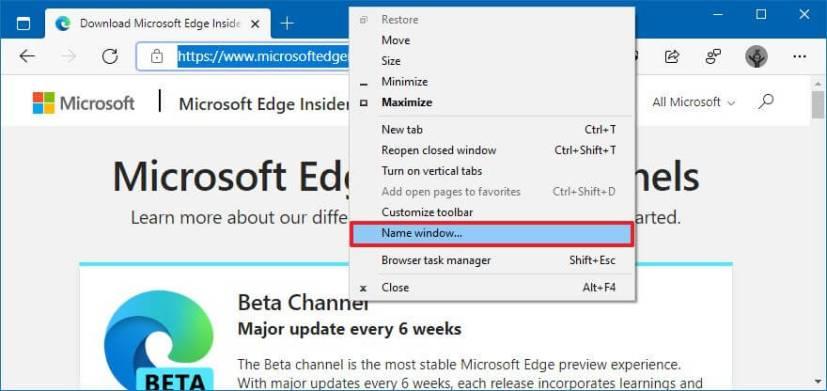 How to rename windows on Microsoft Edge