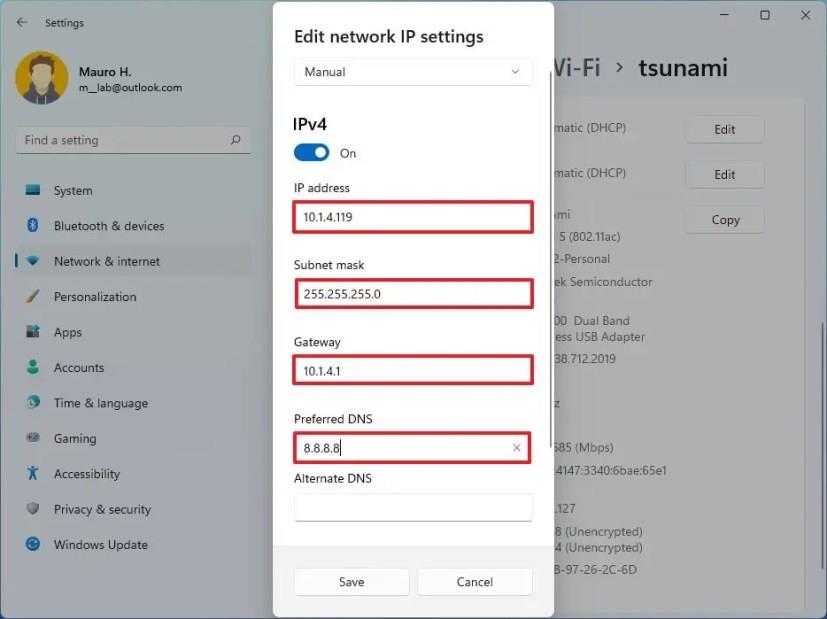 How to set a static IP address on Windows 11