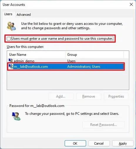 How to remove login password on Windows 11