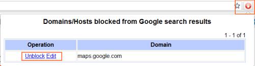 Personal Blocklist extension for Google Chrome, blocks unwanted links from search results