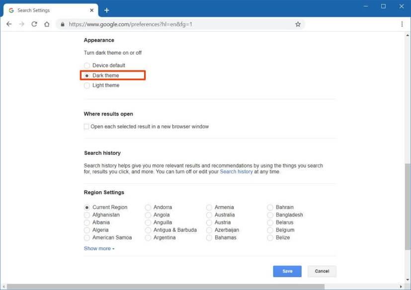 How to enable dark theme for search results in Google