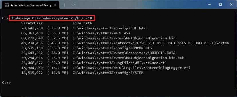 How to use DiskUsage command to analyze drive space on Windows 11