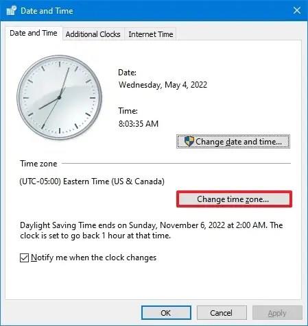How to set correct time zone on Windows 10