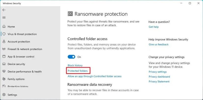 How to enable ransomware protection on Windows 11