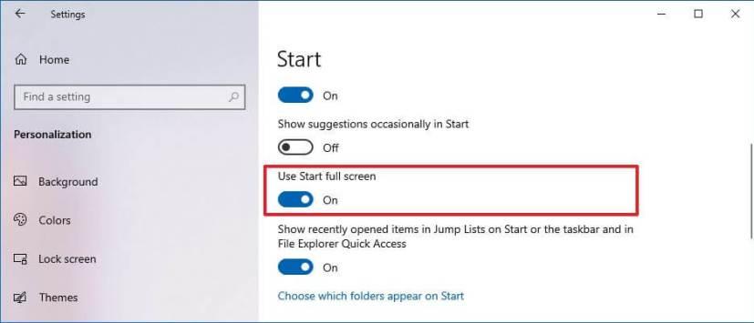 How to enable or disable Start menu full screen on Windows 10