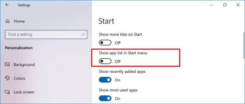 How to show or hide Start menu app list on Windows 10