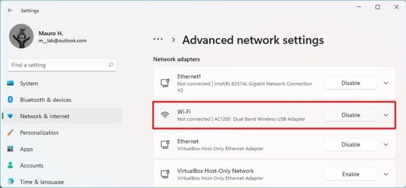 How to disable WiFi or Ethernet network adapter on Windows 11