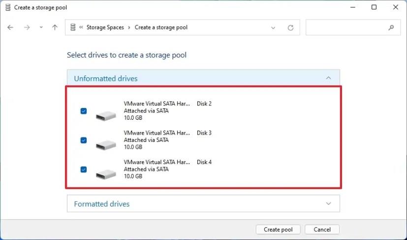 How to create pool on Storage Spaces for Windows 11