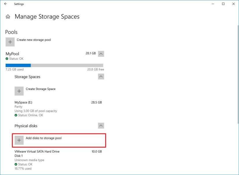 How to add drives to pool in Storage Spaces on Windows 10