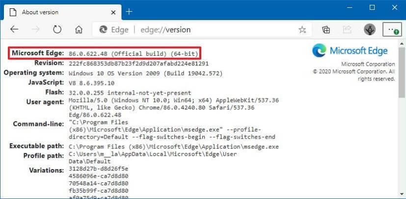 How to check version of Microsoft Edge