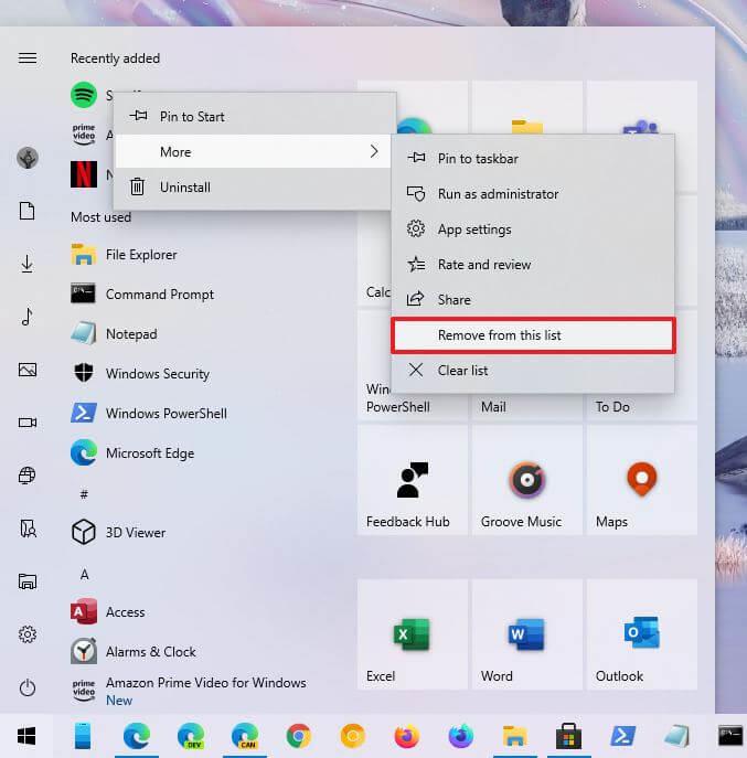 How to hide recently added apps list from Start menu on Windows 10