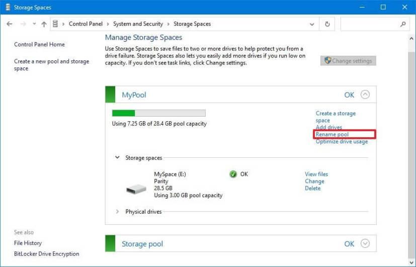 How to change pool name in Storage Spaces on Windows 10