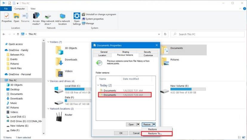 How to enable Previous Versions to recover files on Windows 10